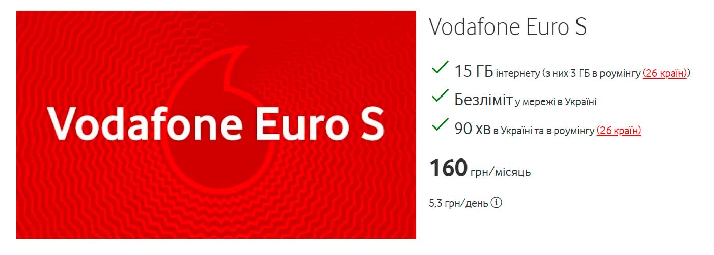 Тариф Vodafone Euro S. Ціна, як підключити, відгуки.